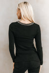 Long Sleeve Studded Neckline Top