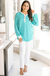 Ribbed Button Front Long Sleeve