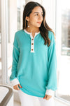 Ribbed Button Front Long Sleeve