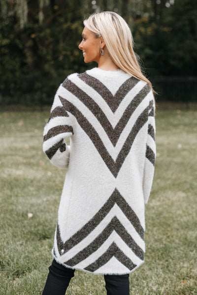 Arrow Pattern Metallic Stripe Cardigan