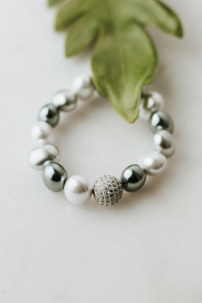 Large Pearl Pave Shamballa Center Bracelet