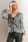 V-Neck Metallic Sequin Wrap Top