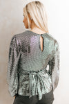 V-Neck Metallic Sequin Wrap Top