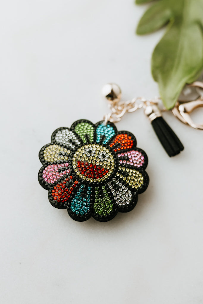 Smile Face Flower Rhinestone Keychain