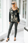 Gold Foil V-Neck Graphic Italian Sweater