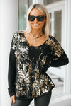 Gold Foil V-Neck Graphic Italian Sweater