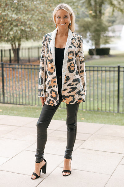 Leopard Lace & Sequin Blazer Jacket