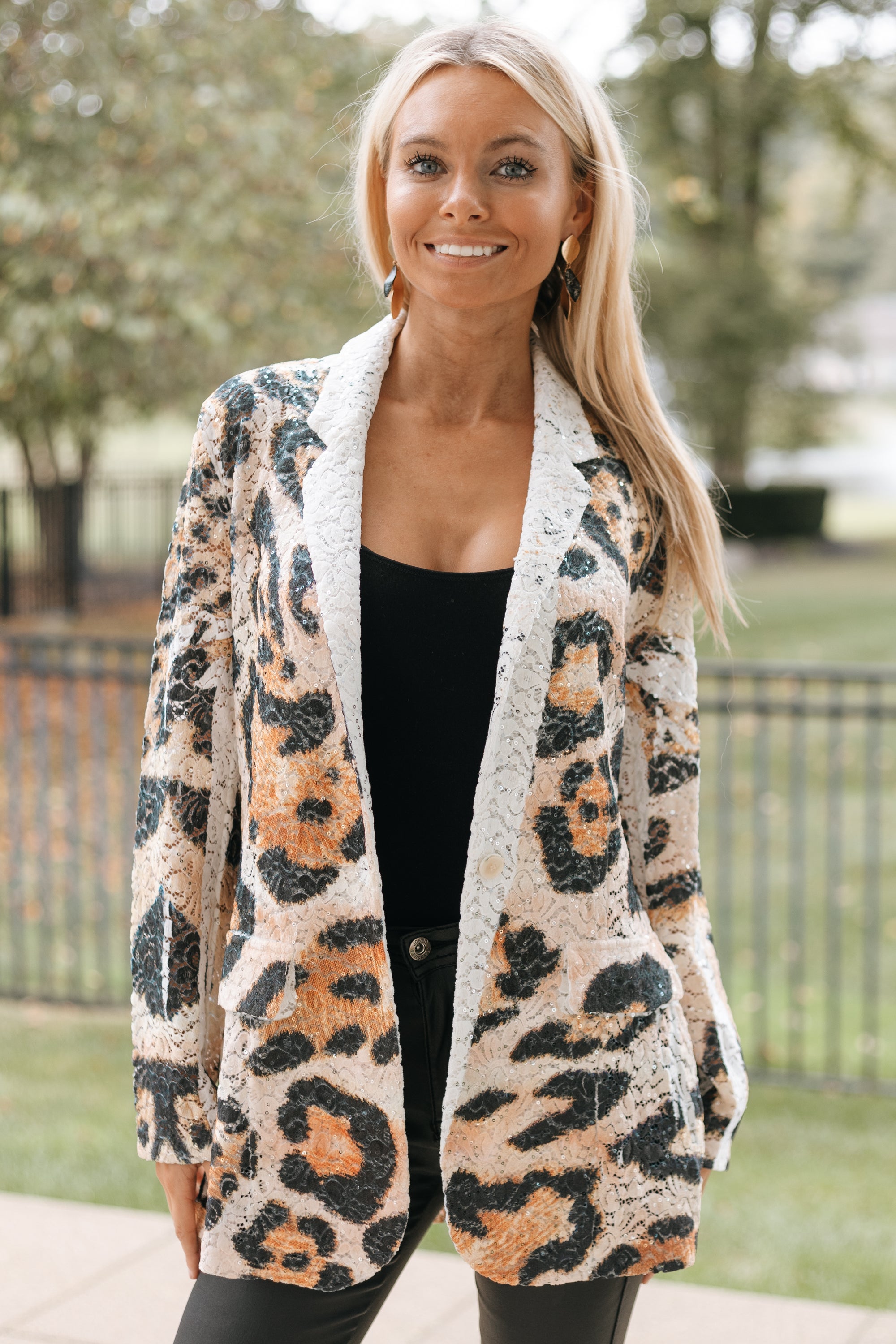 Leopard Lace Sequin Blazer Jacket Glitz Ears Boutique