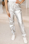 Metallic Space Cuffed Joggers With Pockets