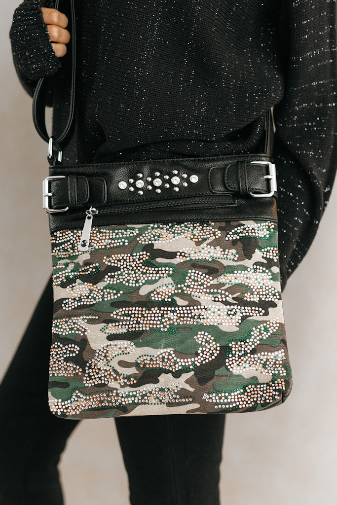 Camouflage Canvas &amp; Rhinestone Messenger