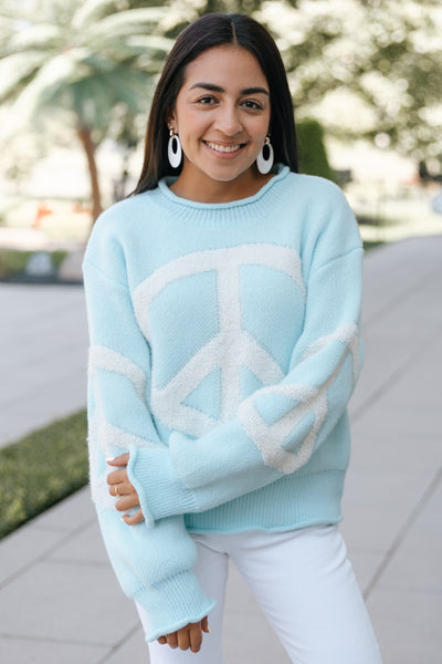 Rolled Collar Peace Sign Sweater