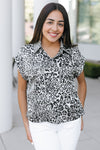 Animal Print Rhinestone Detail Button Down Top