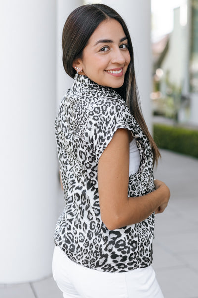 Animal Print Rhinestone Detail Button Down Top