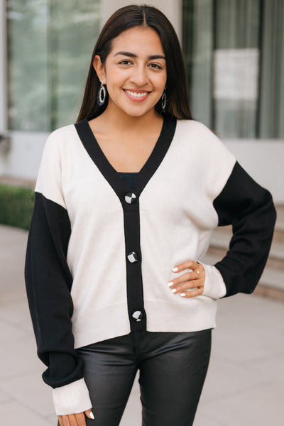 Contrast Button Knit Cardigan