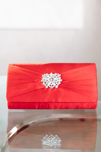 Pleated Front with Brooch Design Clutch