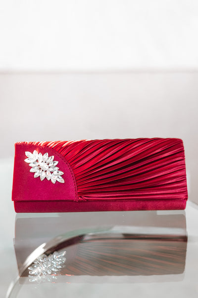 Rouched Side Sweep Front Rhinestone Clutch