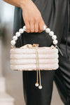 Pearl Handle Oval Layered Rhinestone Purse