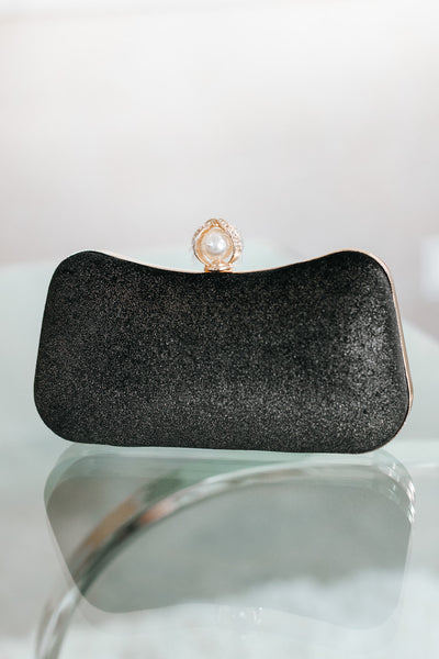 Rhinestone Covered Pearl Top Velvet Clutch