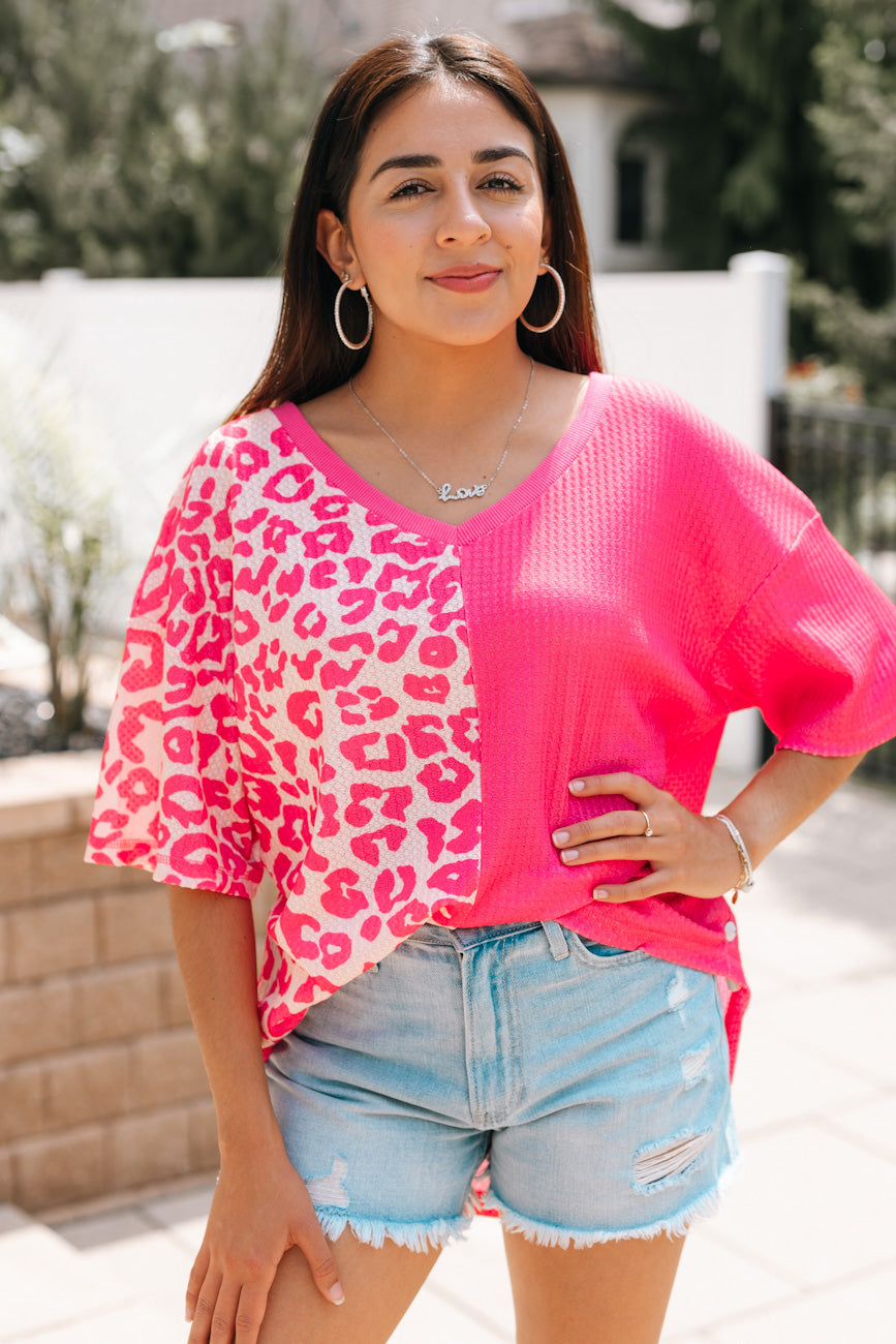 Neon Pink Leopard Print Color-block Sleeveless Top – Just Your Average Gal