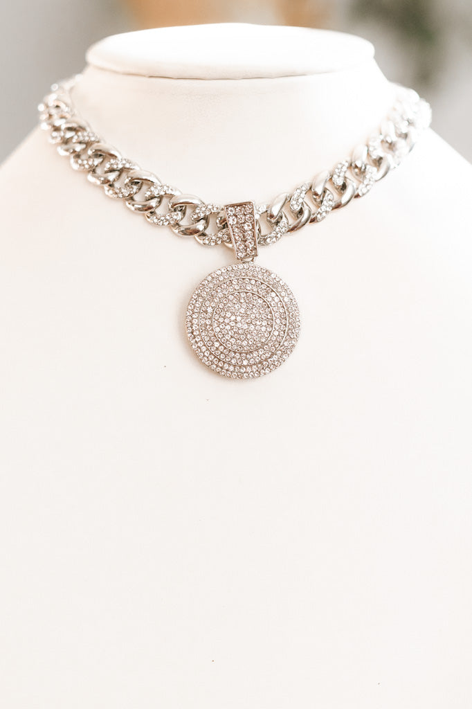 3 Layered Circle Pave Rhinestone Pendant Necklace