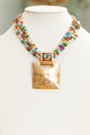 XL Square Pendant With String Beaded Chain Necklace