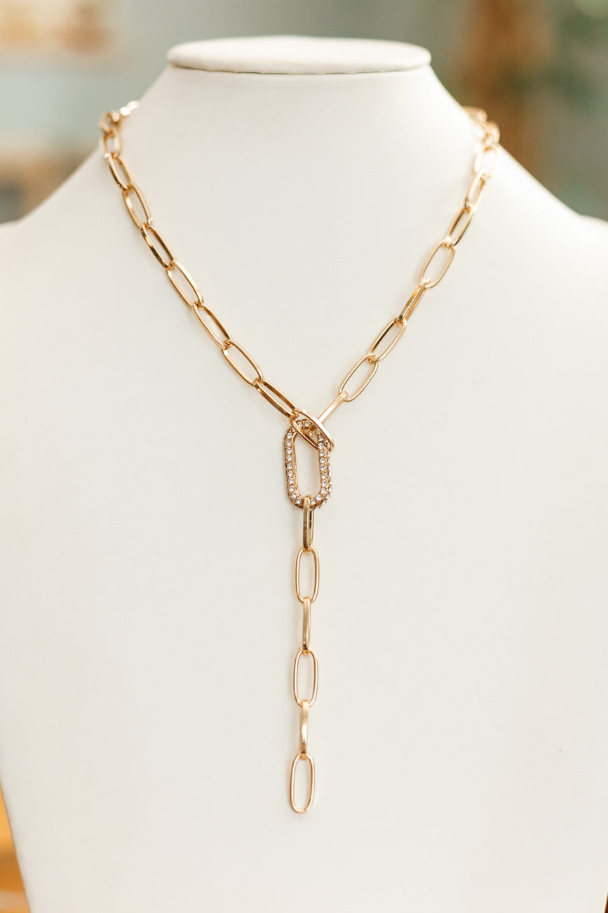 Long Metal Link Rhinestone Link Y Necklace