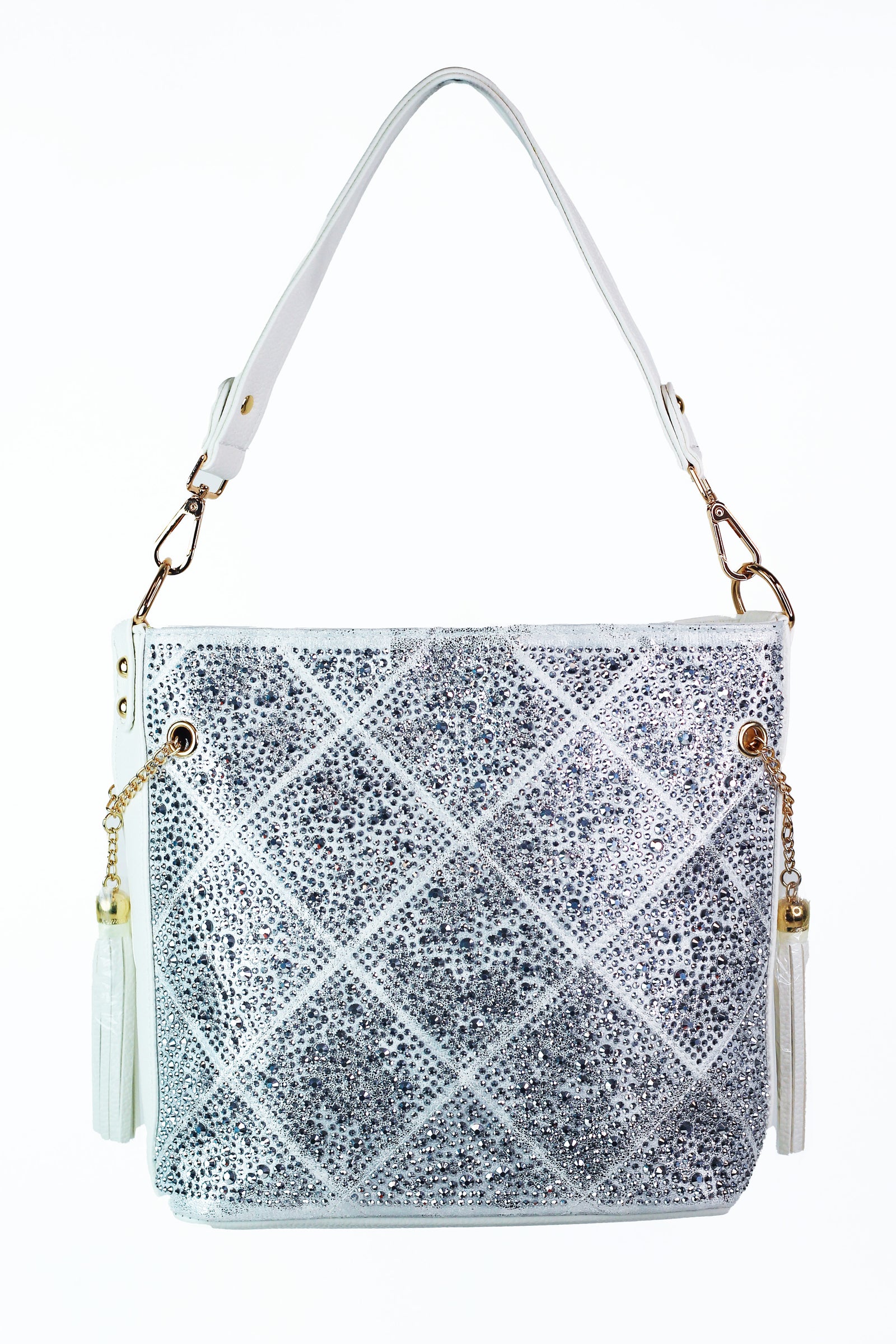 Diamond Front Rhinestone Purse w/ Side Chains & Tassels