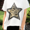 Short Sleeve Top w/ Distressed Leopard Print Star Front Patch