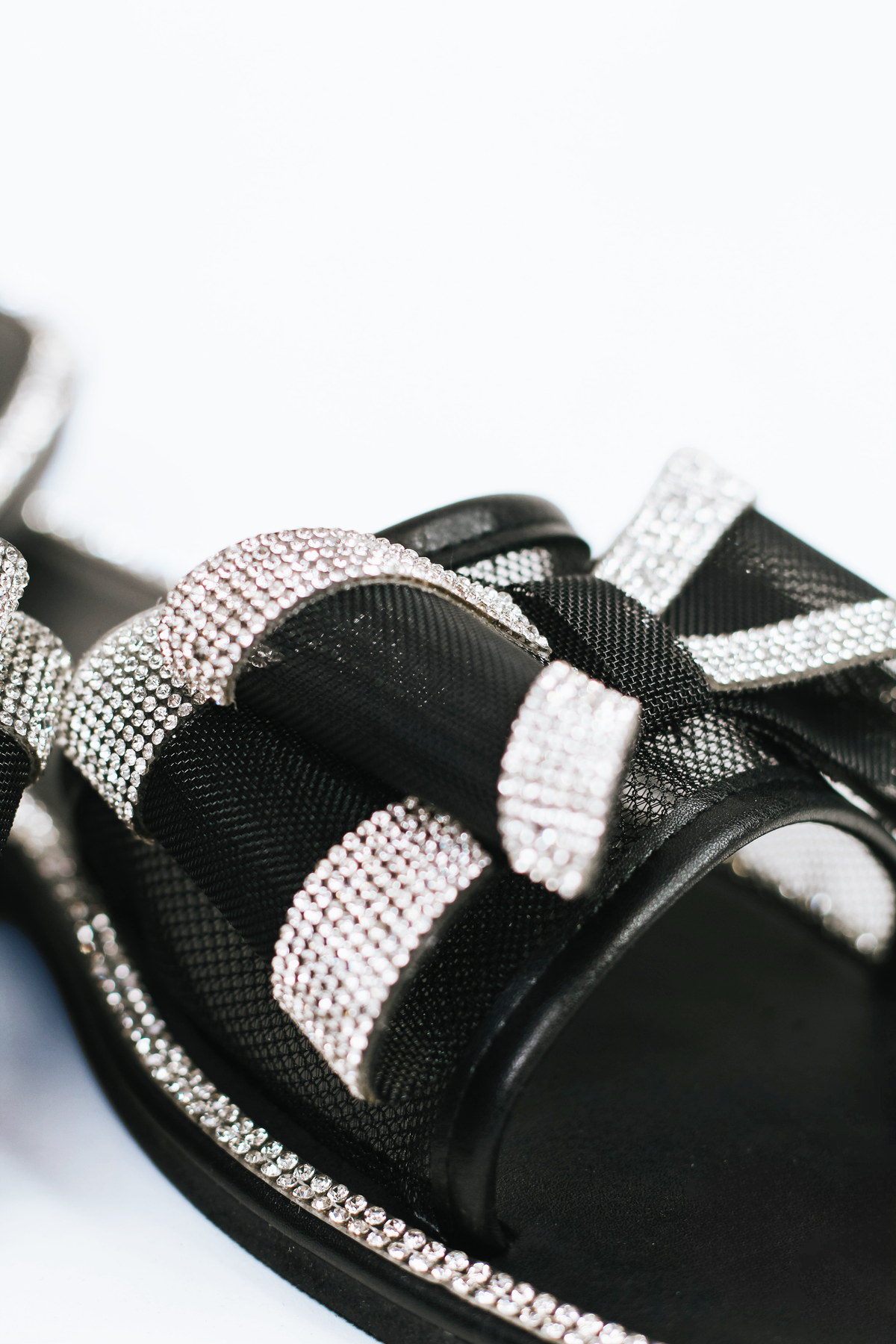 Flat Sandals w/ Rhinestone Trimmed Mesh Bow (SALE)