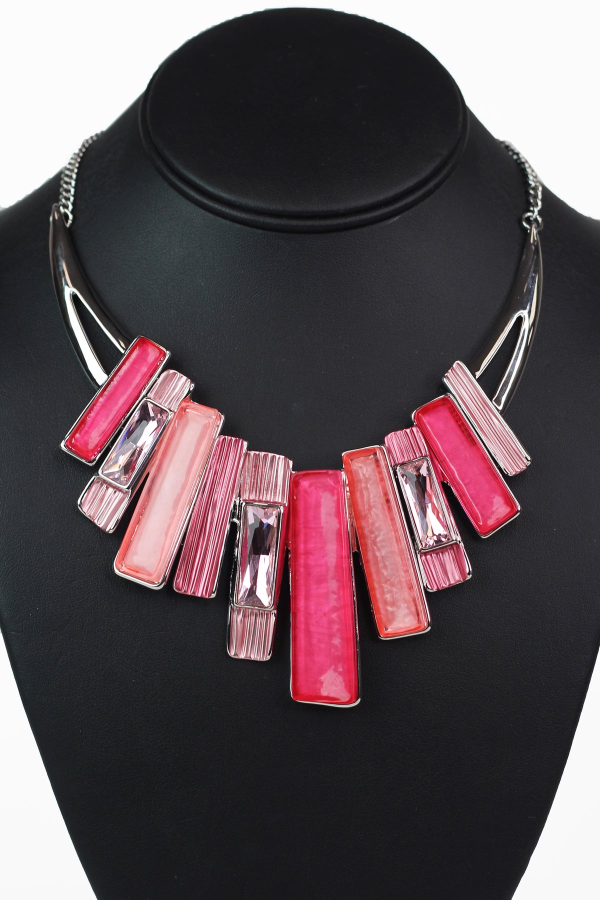Rhinestone & Epoxy Rectangle Bars Statement Necklace