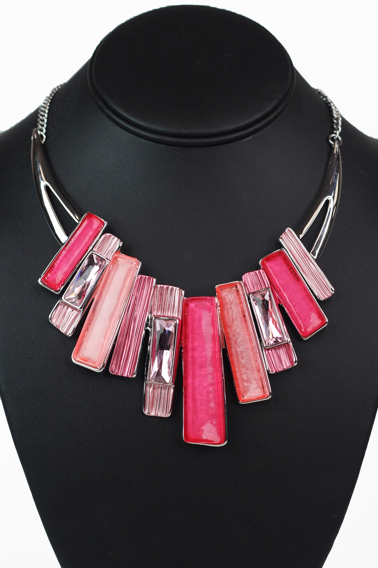 Rhinestone & Epoxy Rectangle Bars Statement Necklace