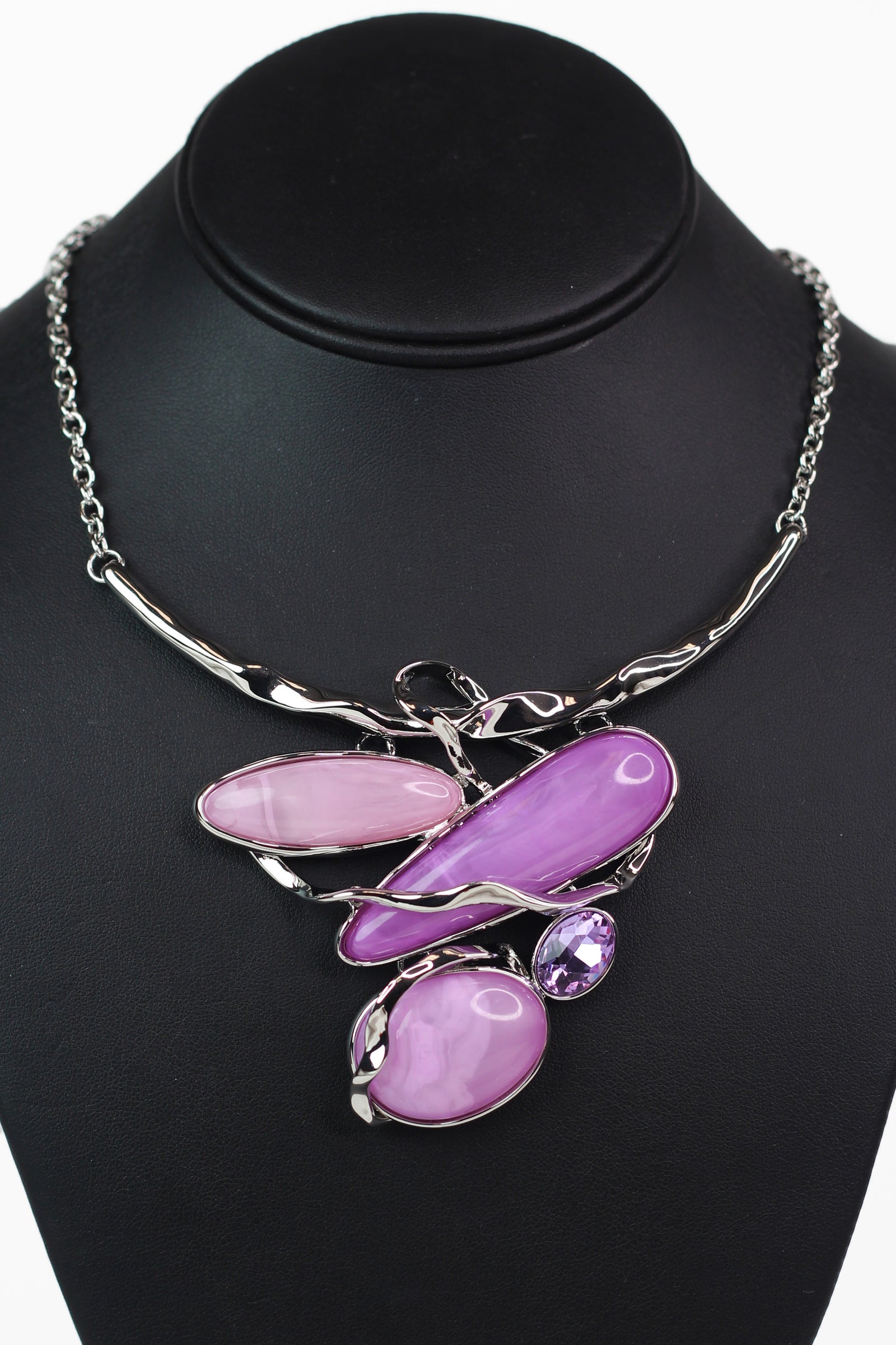 Hammered Metal & Stones Bib Necklace