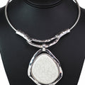 Metal Collar Necklace w/ Large Metal Trimmed Stone Pendant