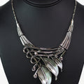 Metal Leaves Lines & Rhinestones Necklace