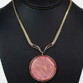 Serpentine Chain Necklace w/ Round Epoxy Metal Trimmed Pendant