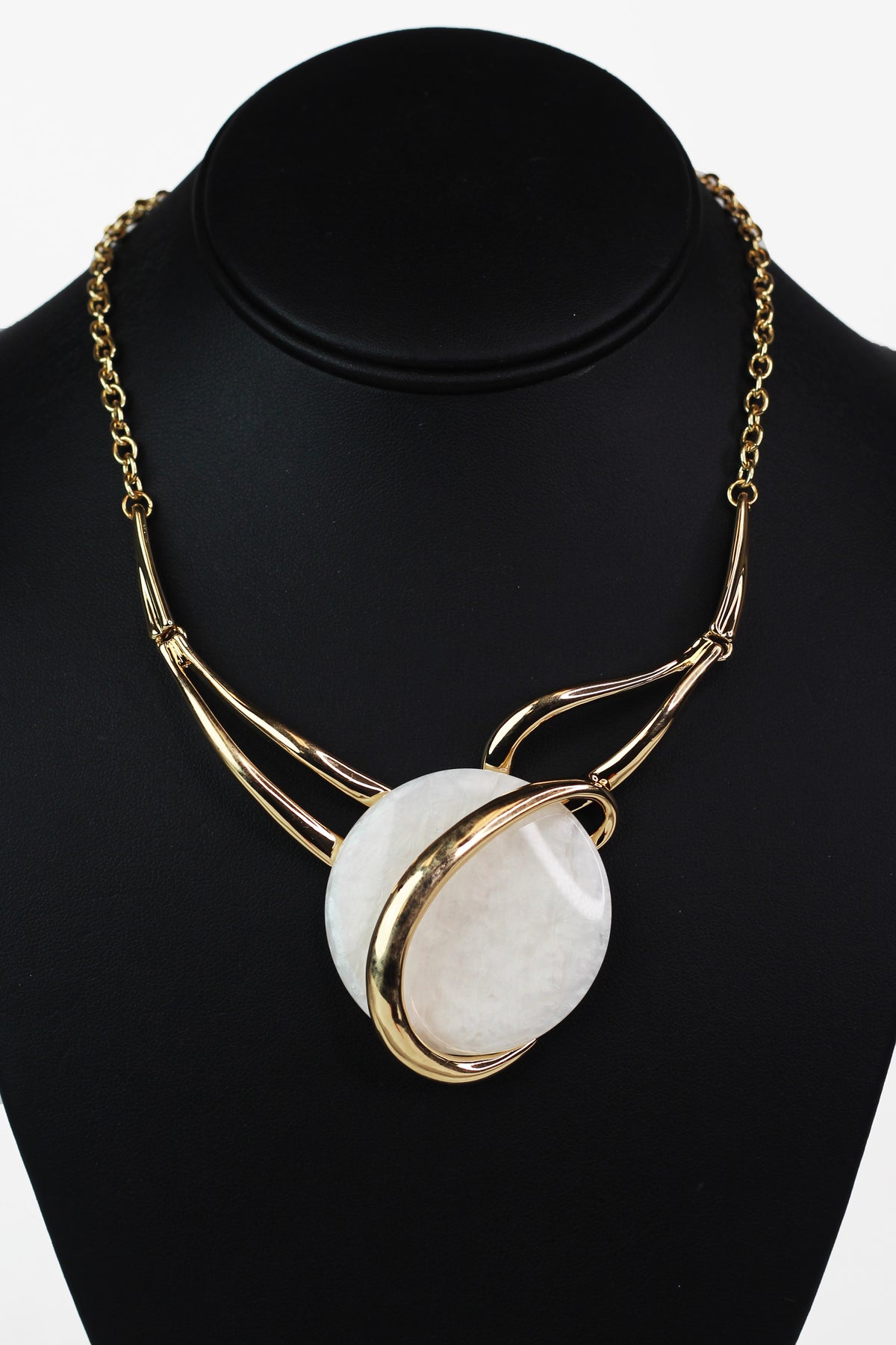 Metal Open Loops & Round Stone Necklace