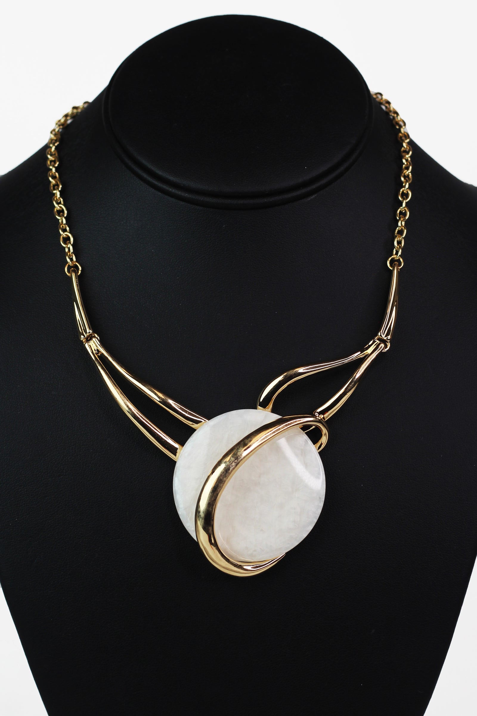 Metal Open Loops & Round Stone Necklace