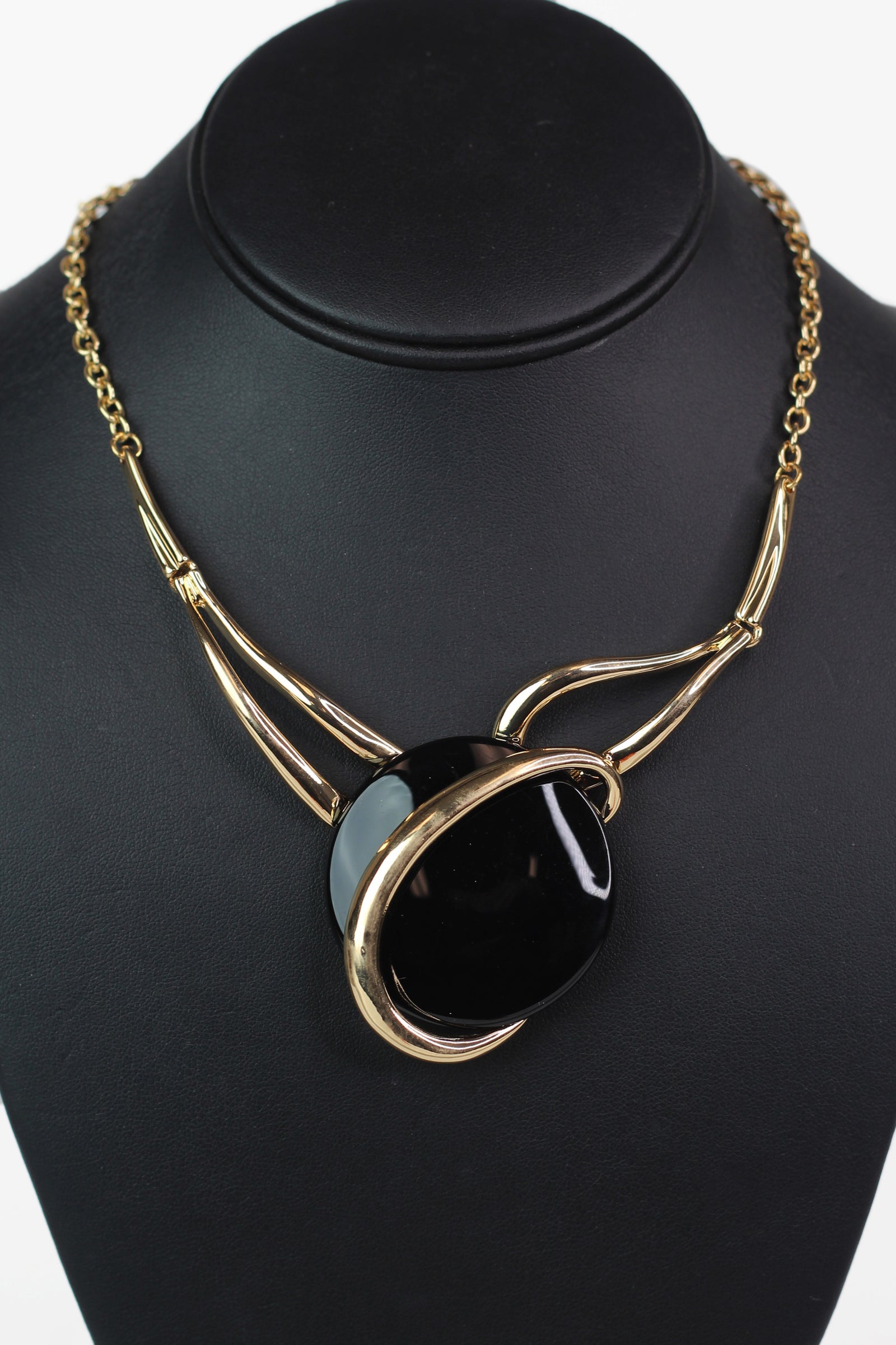 Metal Open Loops & Round Stone Necklace