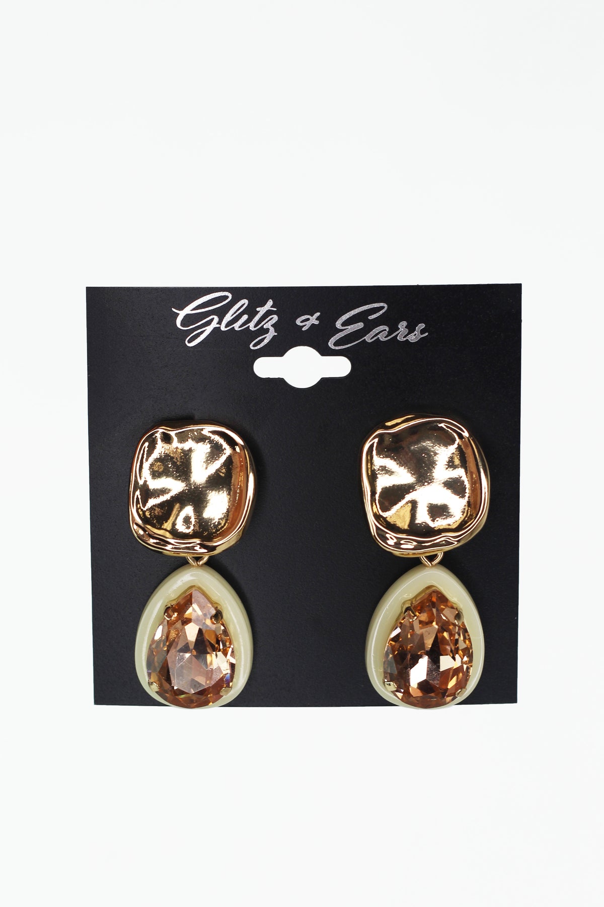 Square & Trimmed Teardrop Stone Earrings