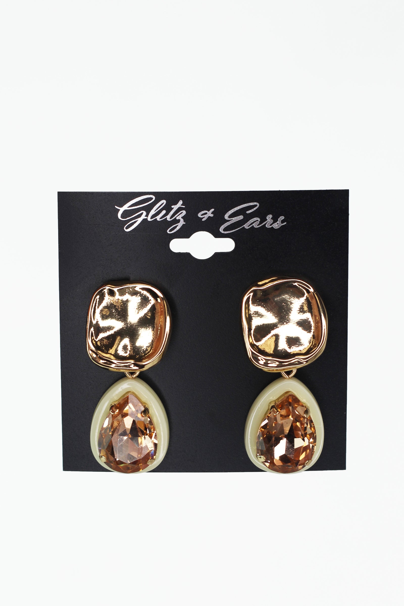 Square & Trimmed Teardrop Stone Earrings