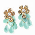 Gold Flower w/ Pearl Center & Dangling Petals Earrings