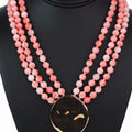 3 Pearl Strand Necklace w/ Hammered Metal Circle Center