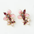 Flower Petals w/ Stone Accents Dangling Earrings