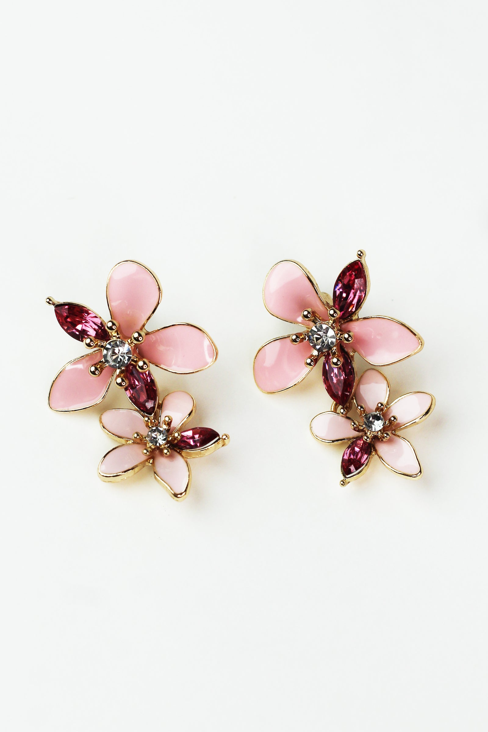 Flower Petals w/ Stone Accents Dangling Earrings
