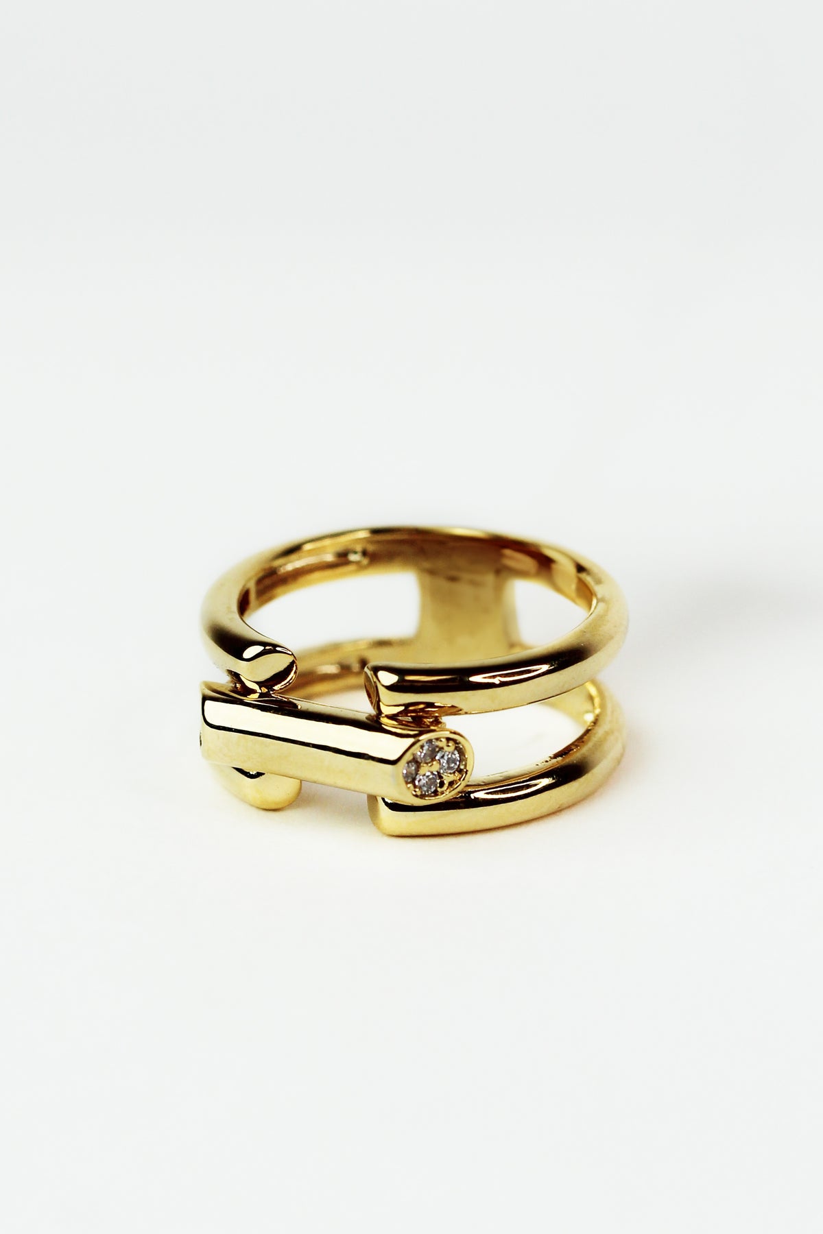 Two Row Ring w/ Center Bar w/ Pave Ends
