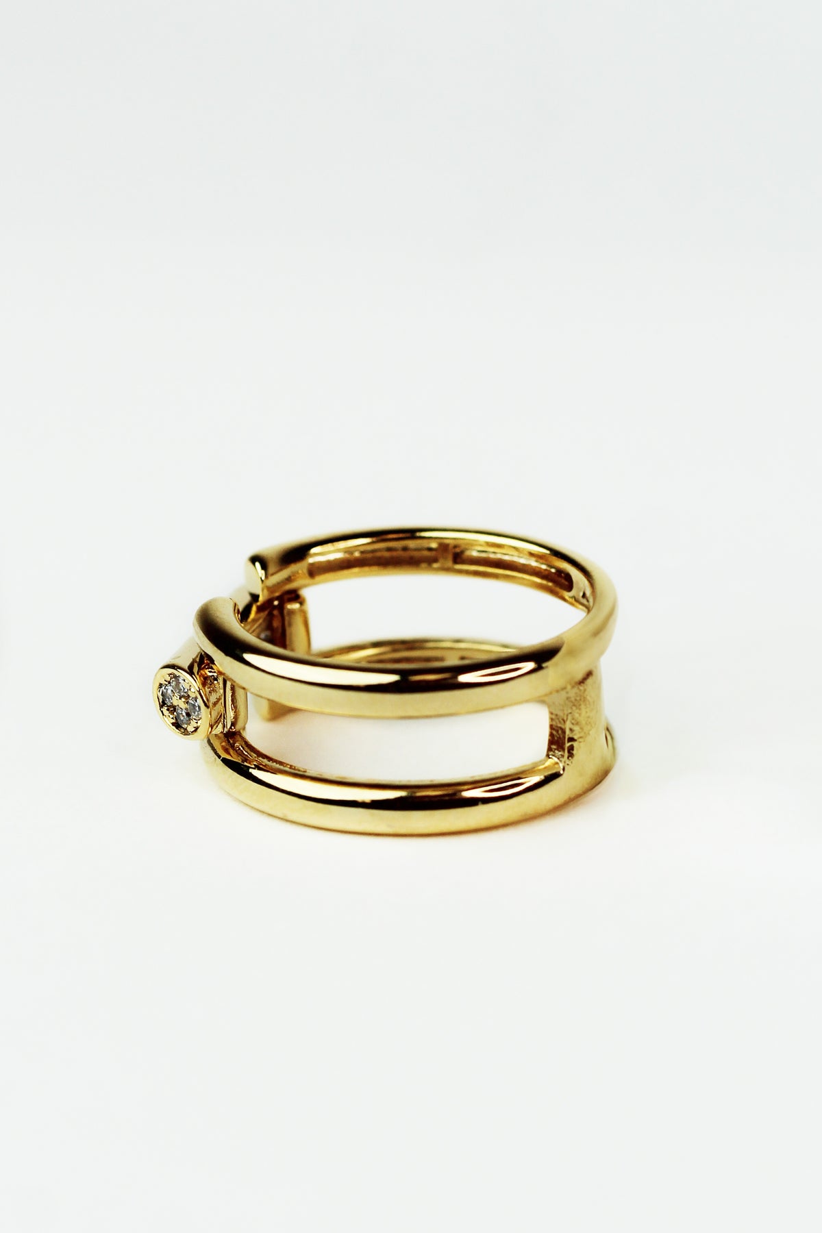 Two Row Ring w/ Center Bar w/ Pave Ends
