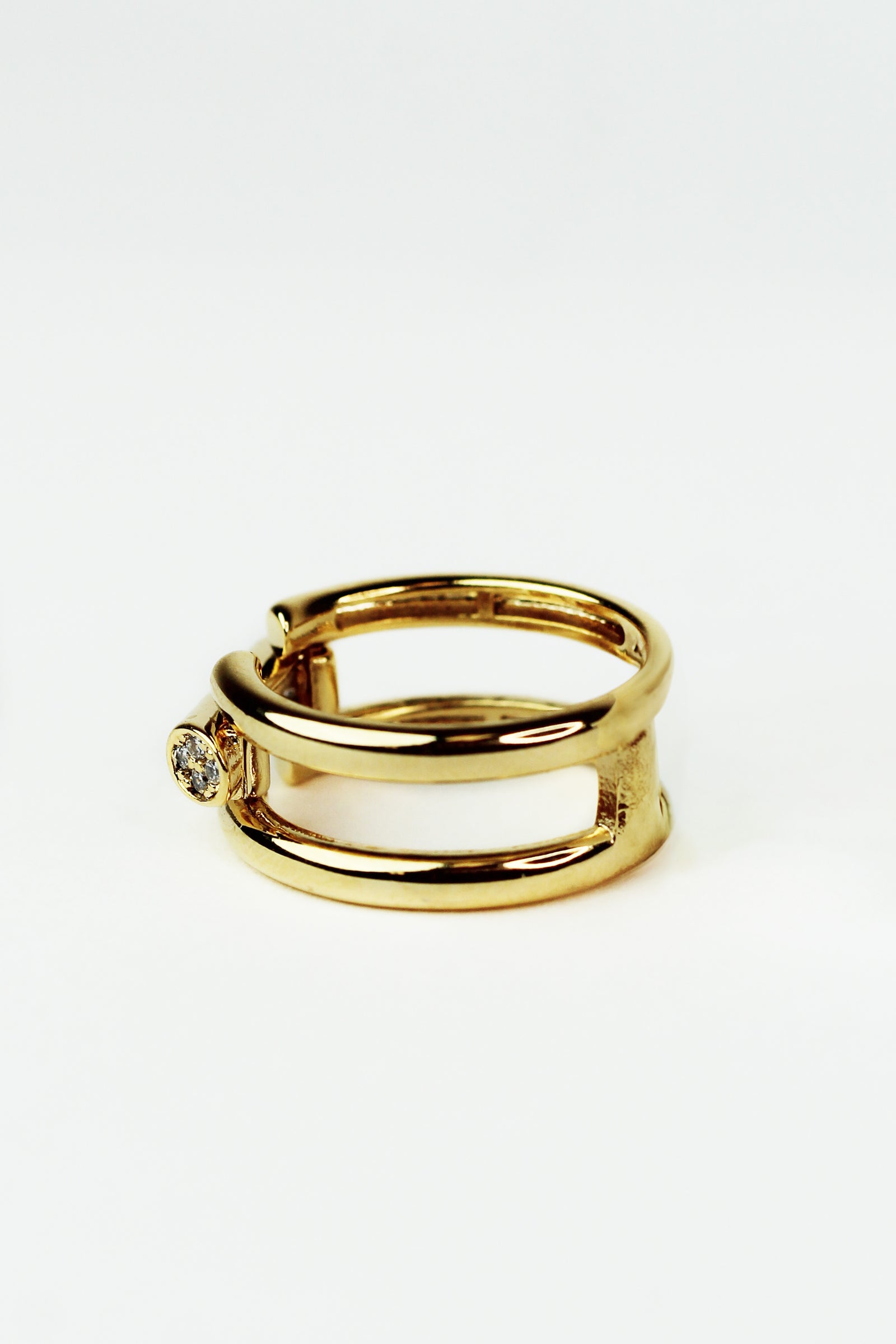 Two Row Ring w/ Center Bar w/ Pave Ends
