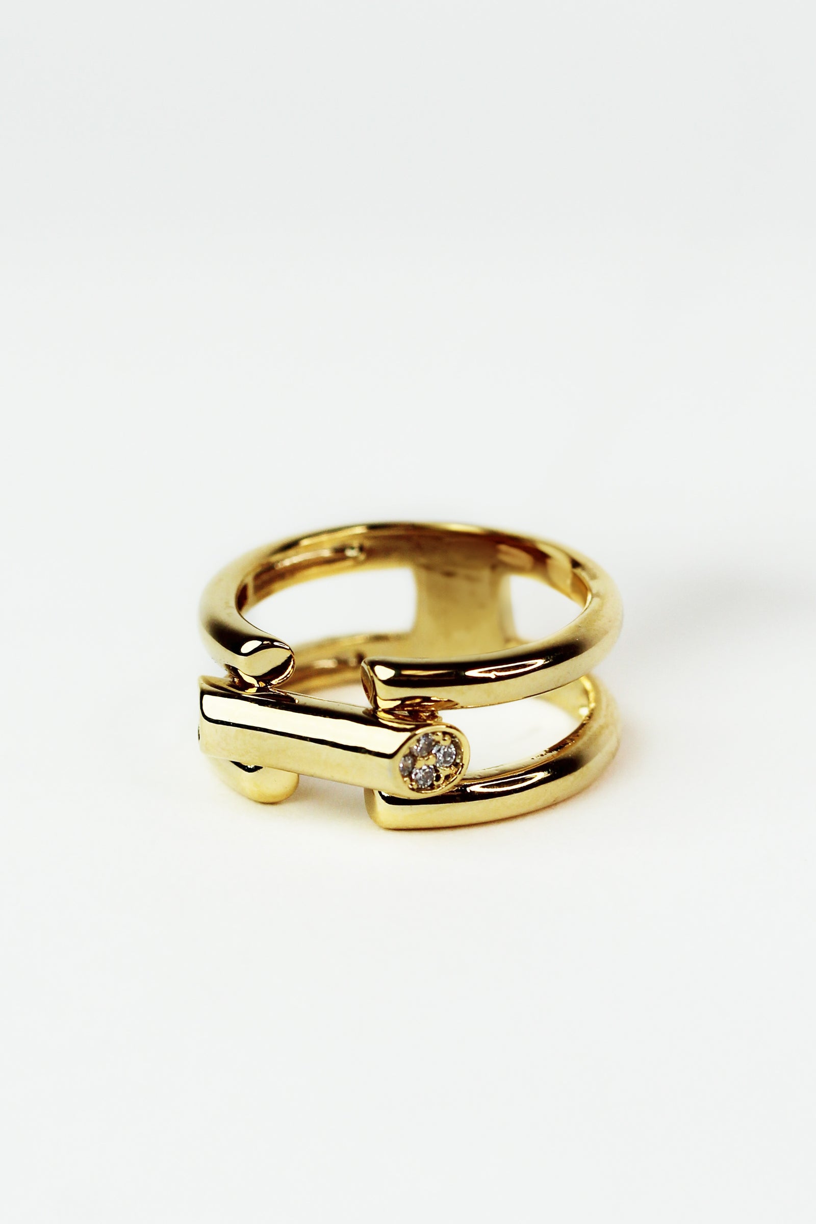 Two Row Ring w/ Center Bar w/ Pave Ends