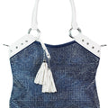 Rhinestone Front Denim V Top Purse w/ Tassels & Double Strap