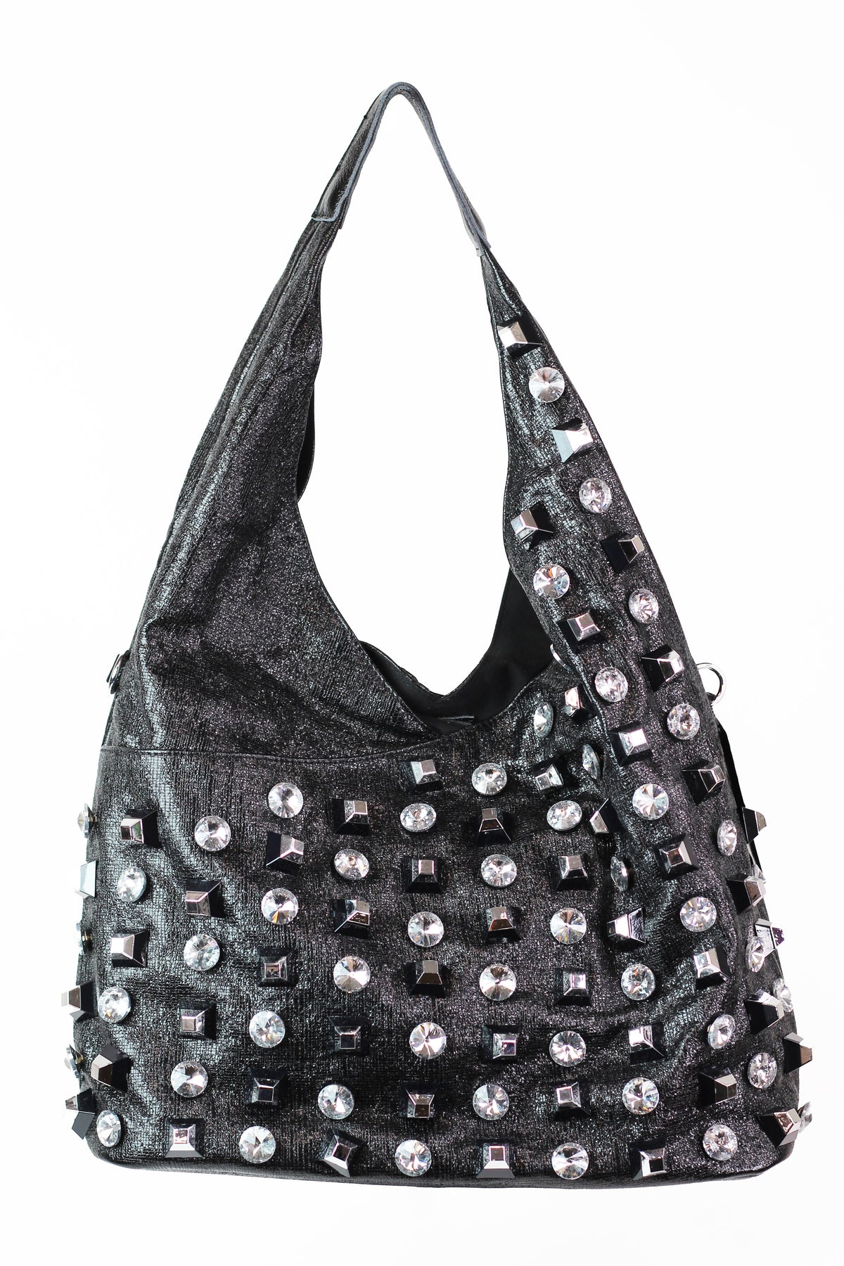 Metallic Shoulder Bag w/ Chunky Rhinestones &amp; Studs